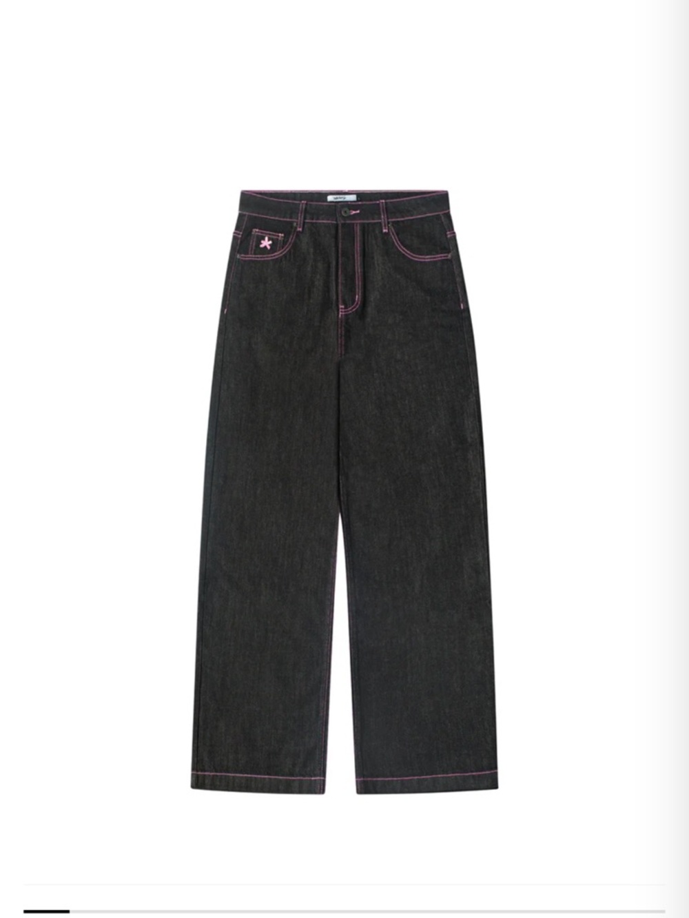 Men's Black Baggy Denim Jeans with Pink Stitching